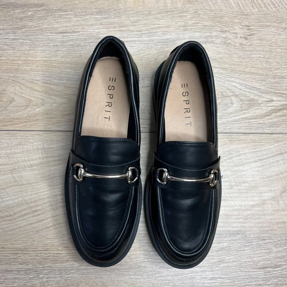 NWOB ESPIRIT Alina Horse Bit Loafers Black Faux Leather Y2K Chunky Sole Heel 7 - Picture 7 of 13
